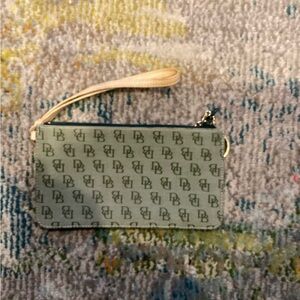 Dooney & Bourke Light Green Logo Wristlet with Cream Strap